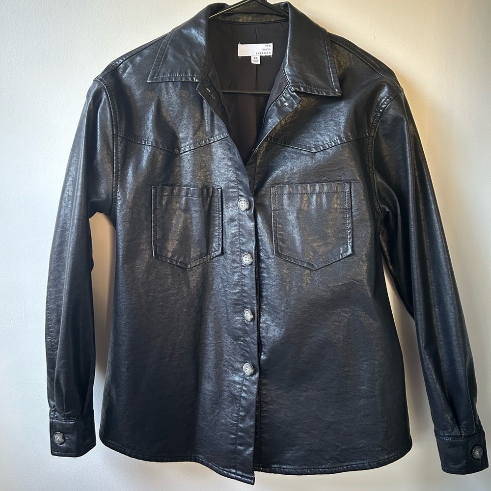 Faux Leather shirt jacket